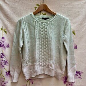 Forever 21 Green And White Ombre Crew Neck Cable Knit Sweater